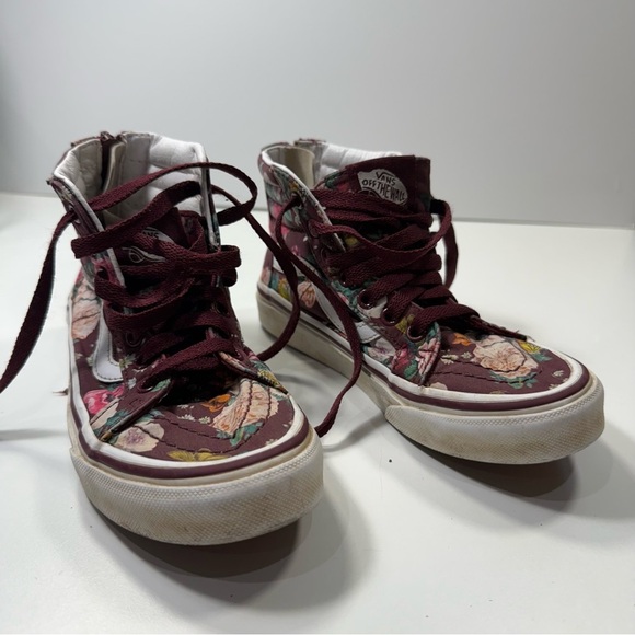Vans Kids Floral High-Top Shoes - Burgundy and White - Picture 2 of 13